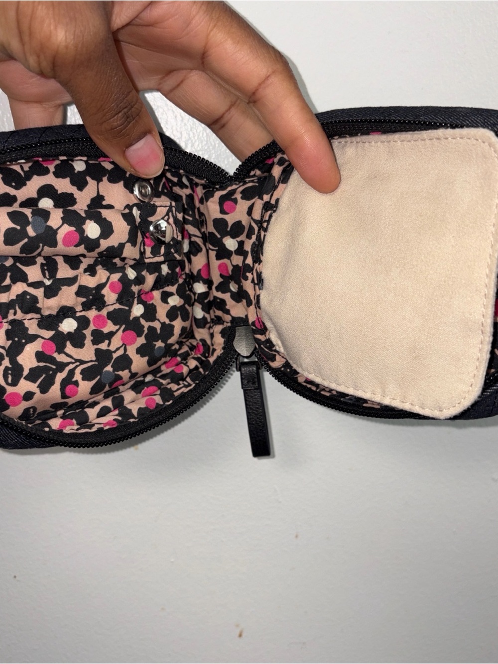 Vera Bradley Black, Pink & Cream Floral Quilted Wristlet Clutch